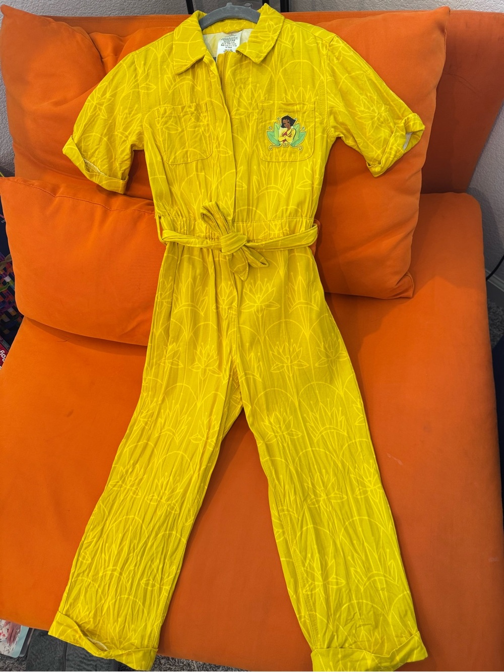 Disney Yellow Girls' One-Piece Jumpsuit with Tie Belt